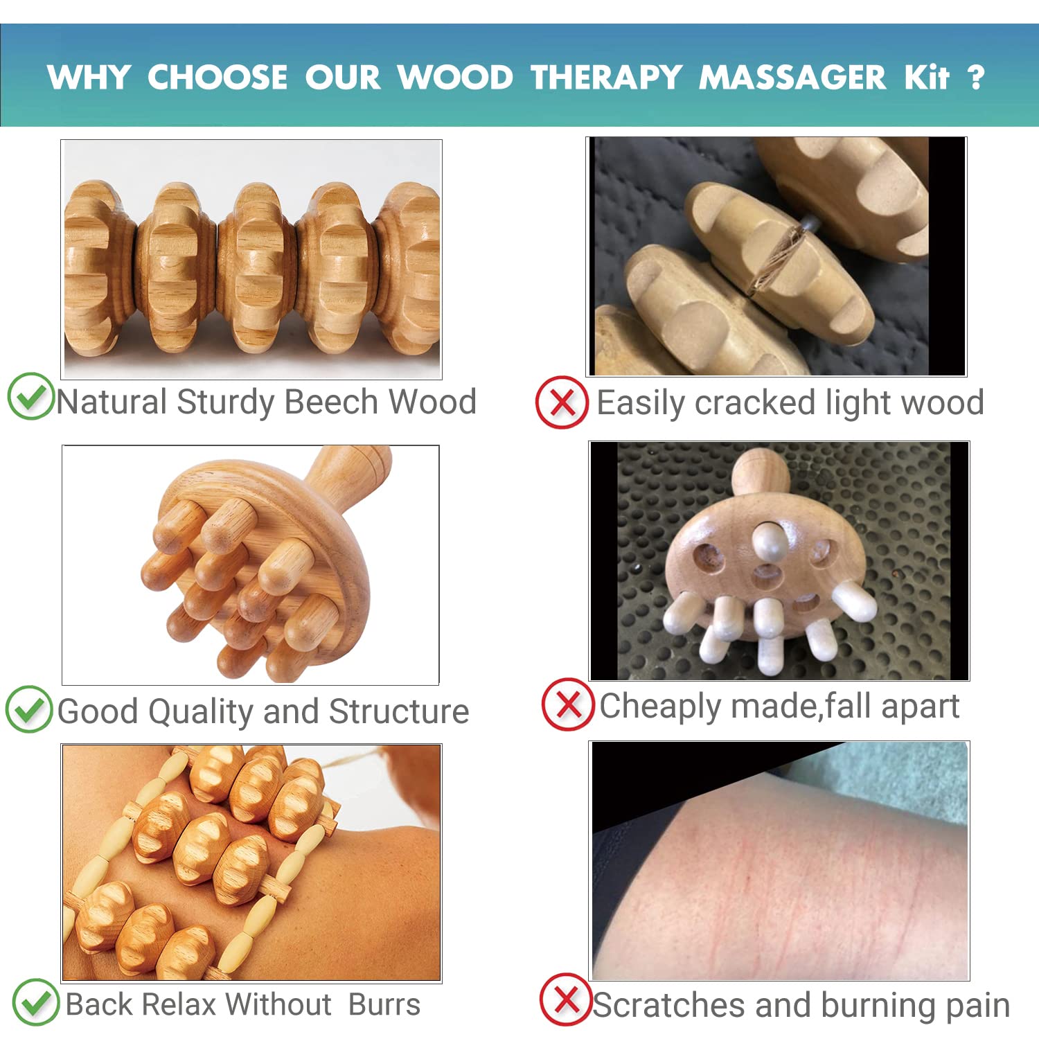 5 Piece Wood Therapy Massage Tools for Body Shaping,Maderoterapia Kit for Anti Cellulite Lymphatic Drainage,Professional Wooden Massager Set for Thigh Waist Sculpting