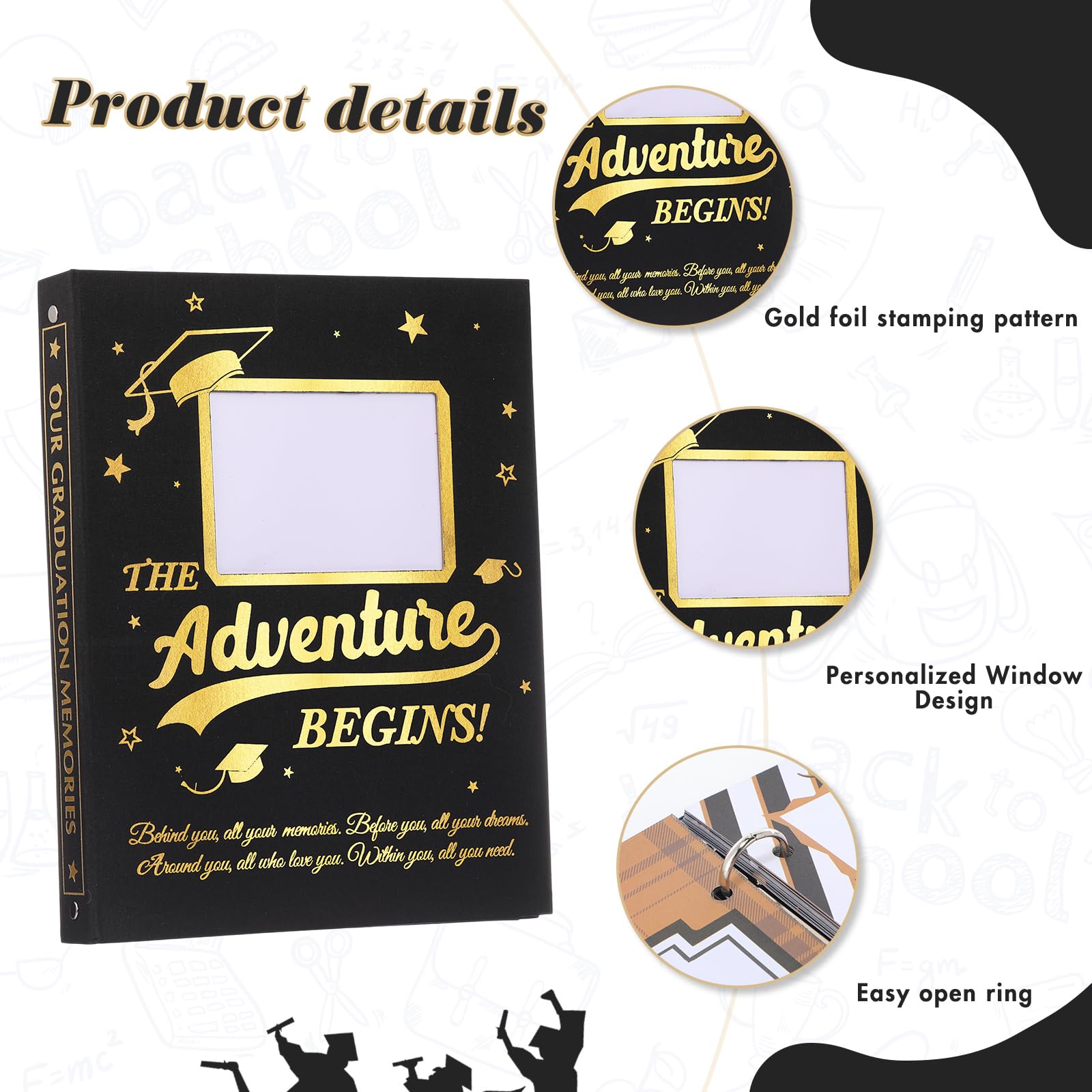 Pasimy Kit de álbumes de recortes de graduación, álbum de fotos A4, 60 páginas, extraíble, álbum de fotos de graduación con calcomanías para fotos de 4 x 6, 5 x 7, 8 x 10 pulgadas, para regalos de