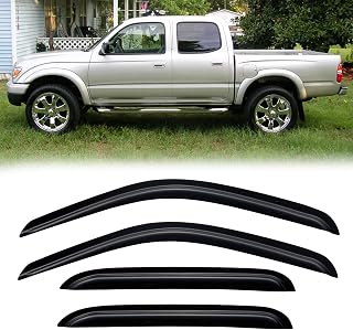 Rain Guards for 2001-2004 Toyota Tacoma Crew Cab (4 Full-Size Door cab), Out-Channel Window Visor Shields Vent Deflector Shade Wind Dark Smoke 2002 2003 01 02 03 04, Outside-Mount, 4PCS