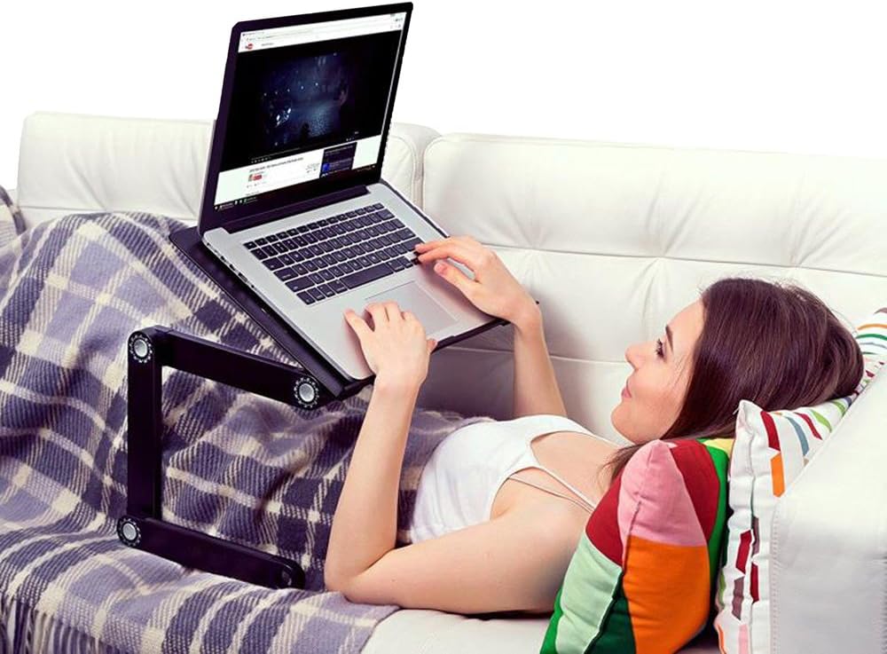WorkEZ Executive Adjustable Laptop Stand with 2 Fans 3 USB Ports Ergonomic Aluminum Lap Desk for Bed Couch tray holder folding height tilt angle cooling cooler portable desktop riser black : Electronics