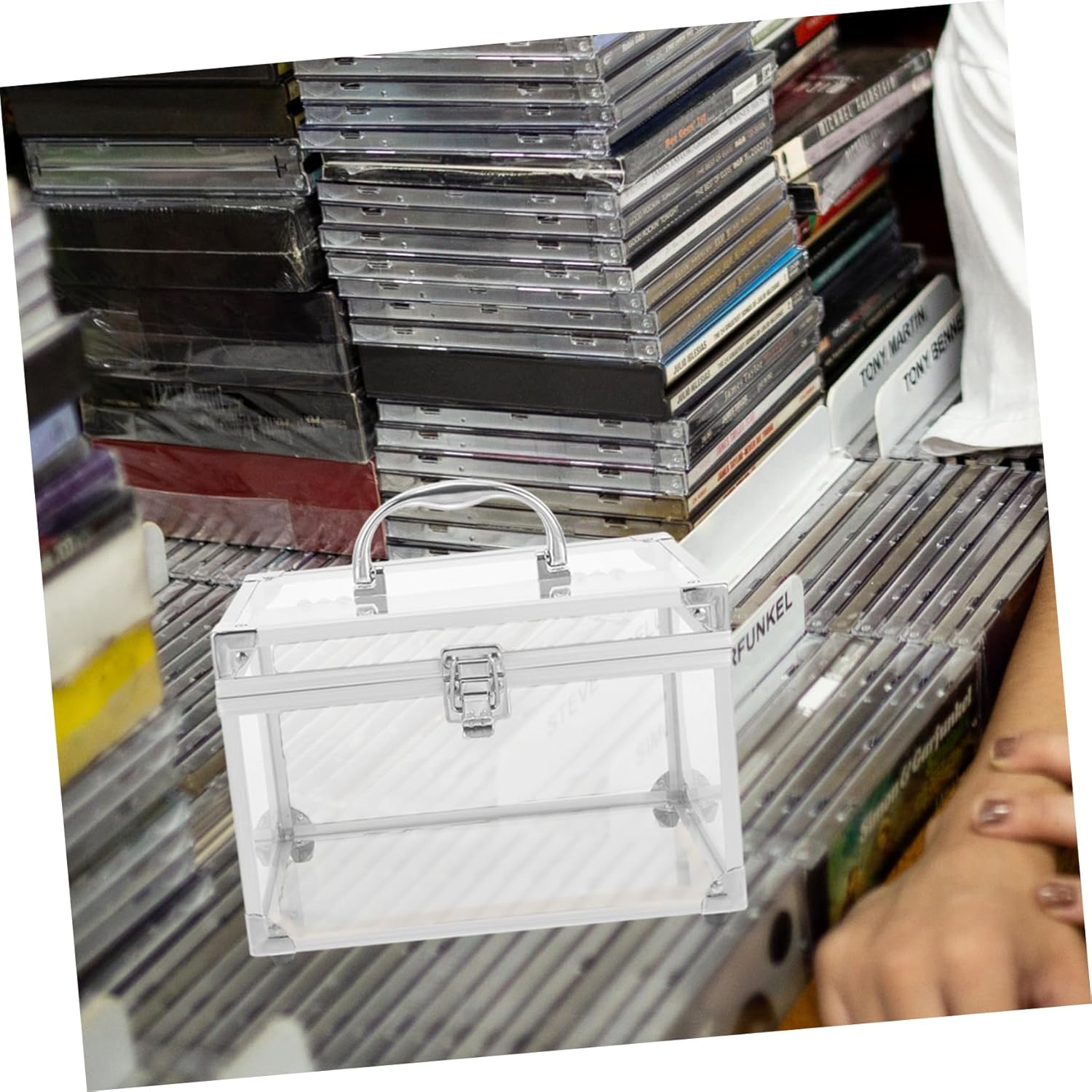 Cd Storage Box for Dvds and Portable Organizer Handle Large Capacity Acrylic Holder for Home Travel and Office Use Stylish and Design