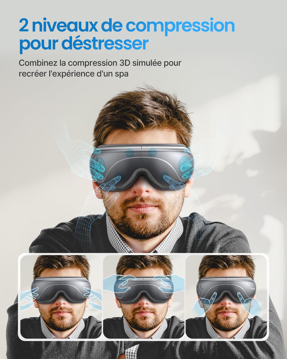RENPHO Eyeris 2 - amélioré masseur oculaire avec chaleur, vibrations compressions, 5 modes, Masque de massage rechargeable pour les yeux secs, les poches sous les yeux, les cernes