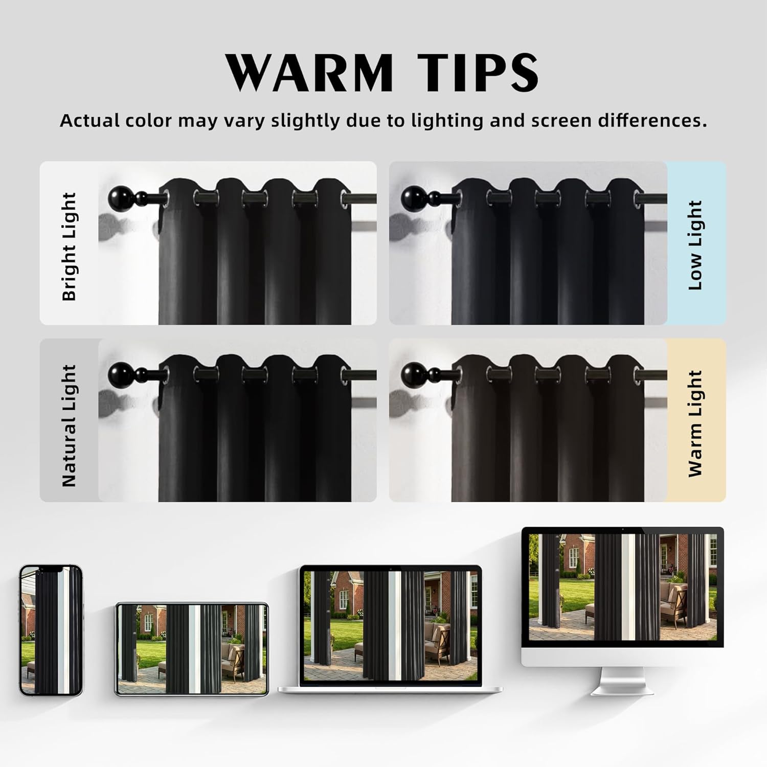 Set of 4 Outdoor Curtains for Patio Waterproof, Grommet Privacy Panels for Porch, Pergola & Gazebo, Light Filtering, Weatherproof, 54W x 84L Inches, Black