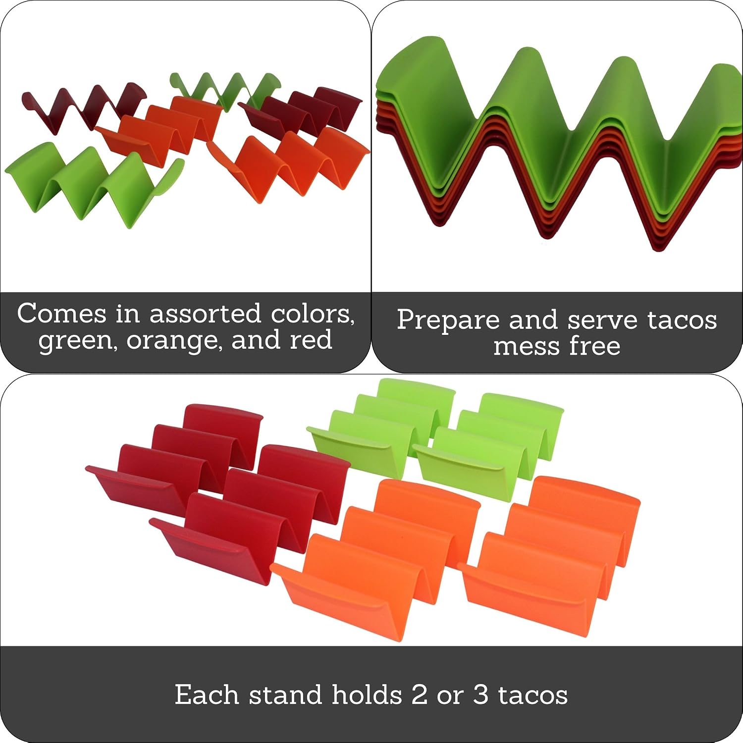 IMUSA 6 Piece Taco Holder Set, Red Oven Safe, Orange & Green