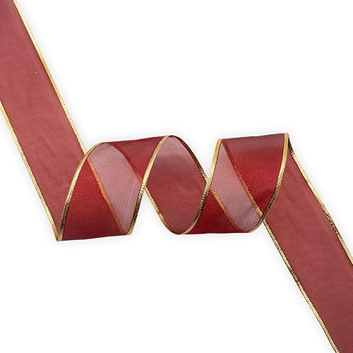 Miniatura 2 de XMRIBBON Cinta de organza de vino con alambre, 1-12 pulgadas x 25 yardas, para decoración del hogar de Navidad, envoltura de regalos, fabricación de