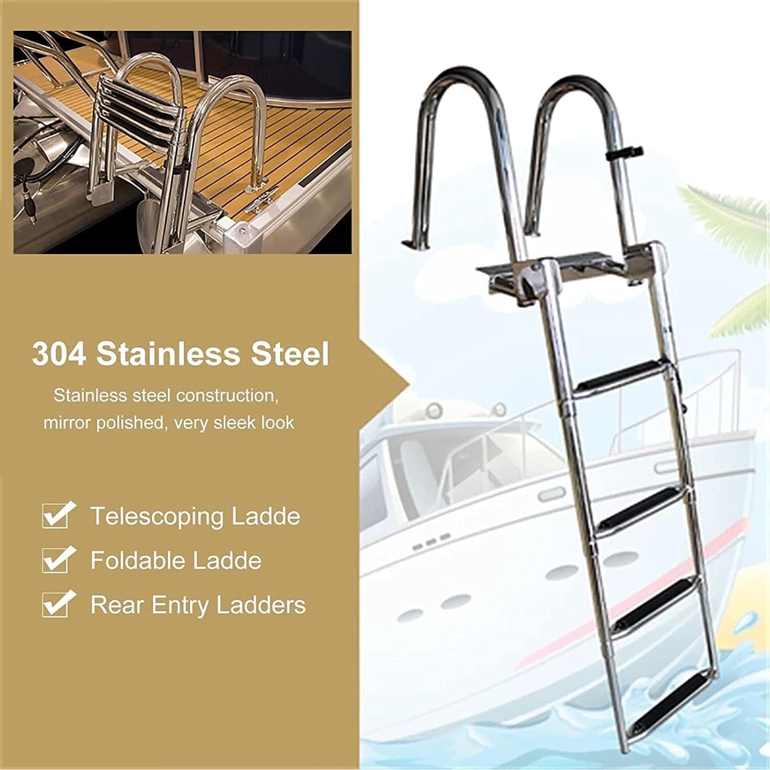 Scala di varo per Yacht, Scala per Barche a pontone a 4 gradini telescopica portante 400 libbre, scaletta Pieghevole per Barche a 4 sezioni, per Piscina per Yacht per Barche