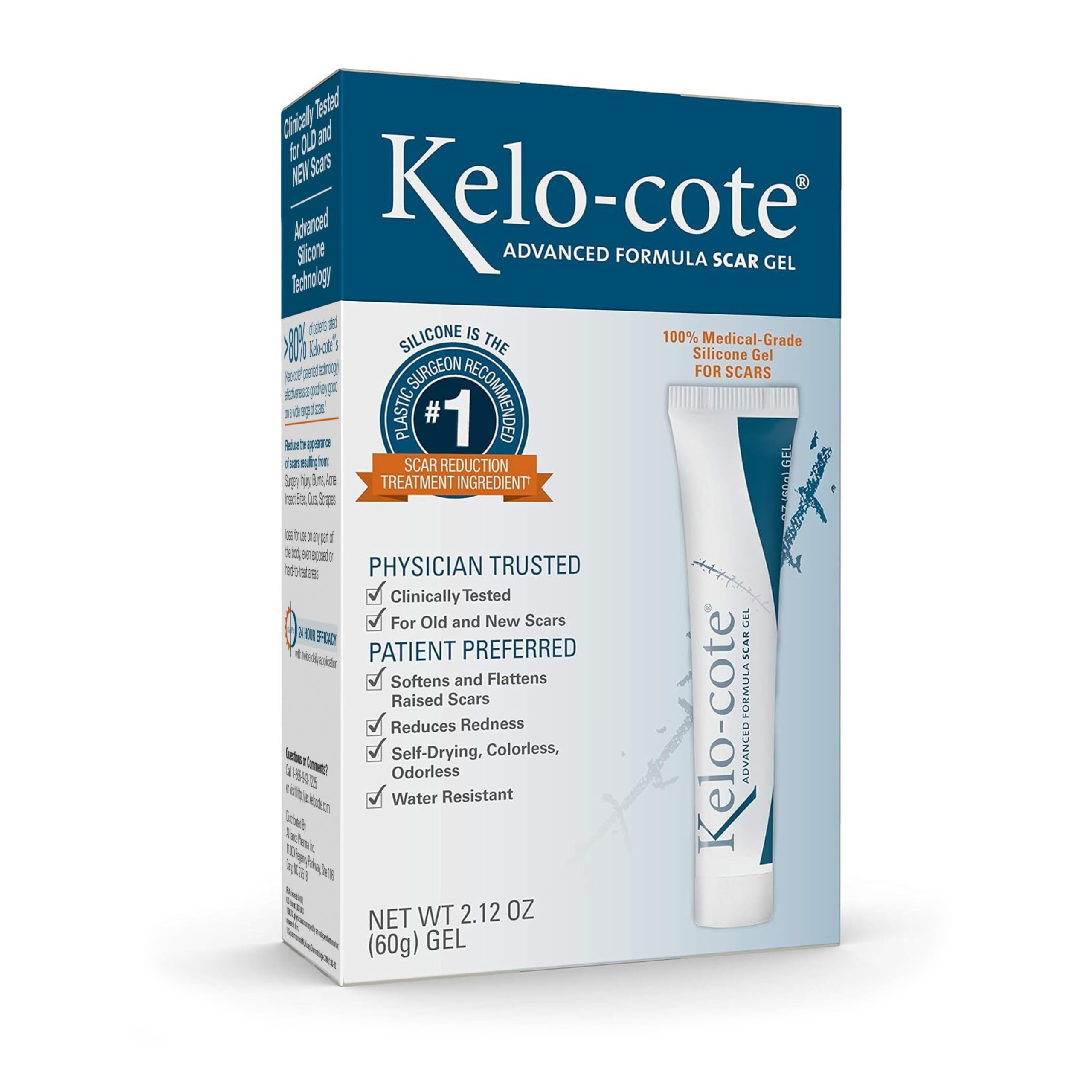 Kelo-cote Advanced Skincare Formula Scar Gel, Acne Scar, Burn Scar, Surgical Scar, C-Section Scar and Keloid Scar Treatment, 2.12 Ounces (60g)