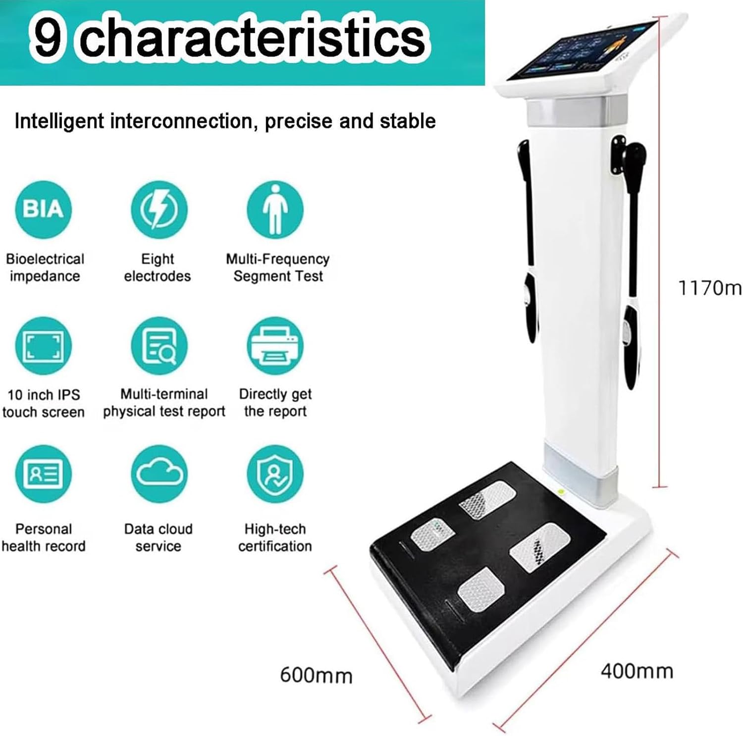 Smart Body Composition Scale with Printer & 8 Electrodes - Multi-Frequency BIA Technology Analyzes 40 Health Data Points,HD Touch Screen for Fitness Centers