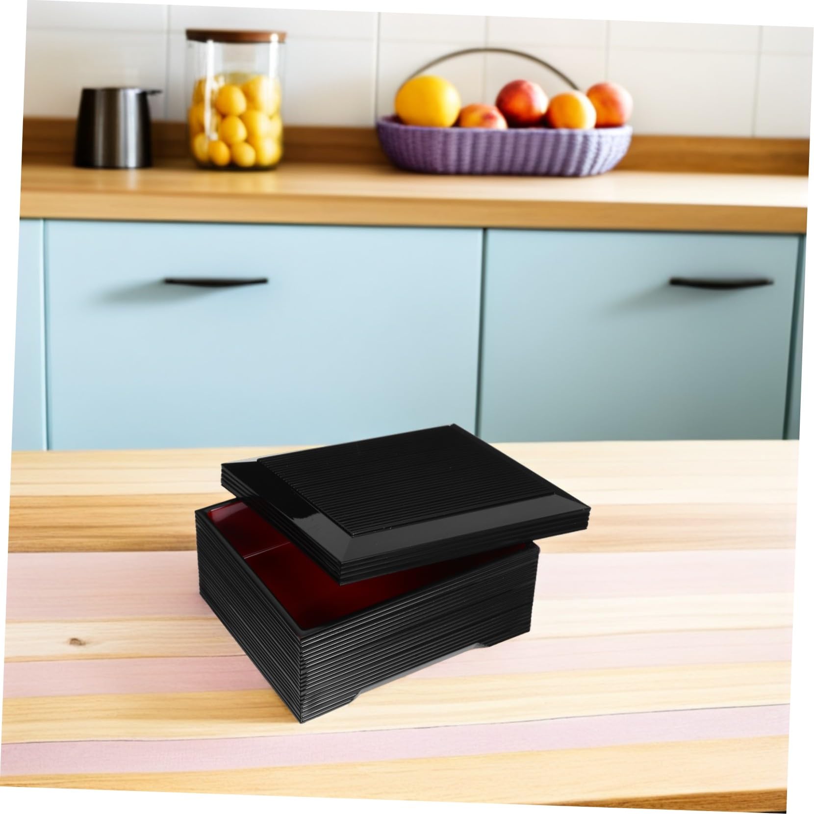 Boîte Bento Japonaise Rectangulaire Étanche avec Couvercle Design Rayé et Finition Lunchbox Sushi Compacte et Légère pour Maison Bureau ou Pique-