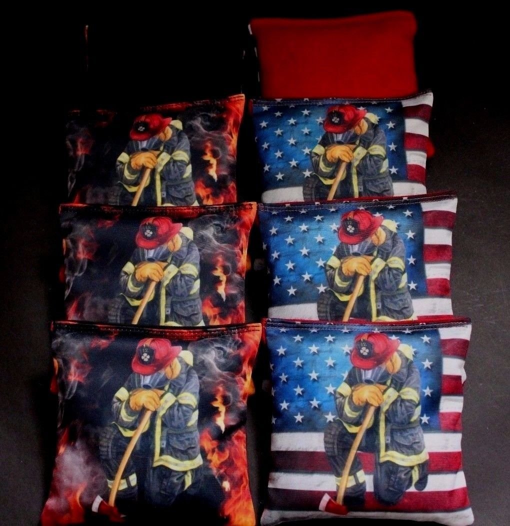 BackYardGamesUSA USA Falling Firefighter Rescue Praying Set of 8 Regulation Custom Cornhole Bags B176