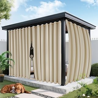 Outdoor Curtains for Patio Waterproof, Zipper Design 2 Panels Privacy We...