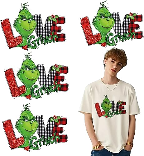 Parches para planchar de Navidad, calcomanías de Grinchs, transferencia de calor de Navidad, vinilo de dibujos animados de Navidad, monstruo verde,