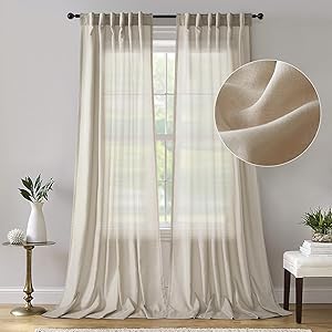Dreaming Casa Taupe Linen Blend Semi Sheer Curtains 108 inches Long, Light Filtering Curtains Sheer Rod Pocket & Back Tab, Soft Window Privacy Drapes Living Room Bedroom, 2 Panels Set, Each W52 x L108