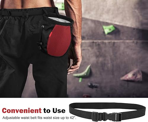 Miniatura 4 de Rhino Valley Bolsa de tiza para escalar, sin fugas, con cordón, con cinturón ajustable, clip de mosquetón y bolsillos con cremallera, bolsa de tiza