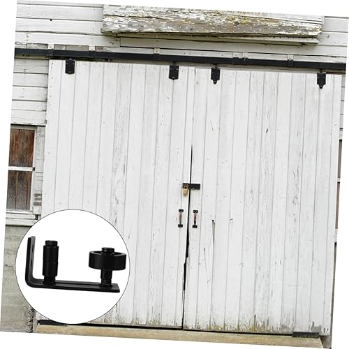 Miniatura 7 de DOITOOL Puerta de granero para puerta de granero, herrajes para puertas correderas, rodillo inferior ajustable, metal negro, guía de rodillo,