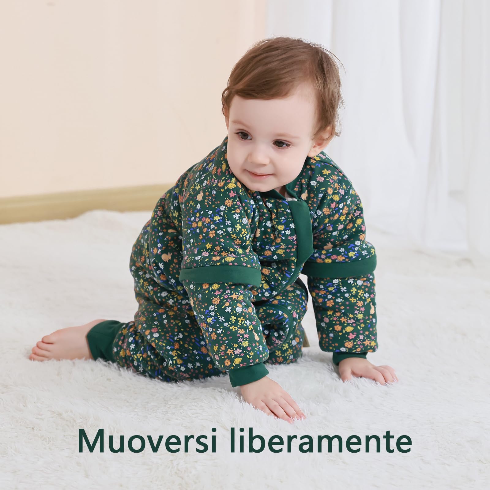 Mosebears Sacco nanna per bambino con gambe Sacco nanna per bambini foderato in caldo invernale con maniche staccabili, pigiama unisex per bambina