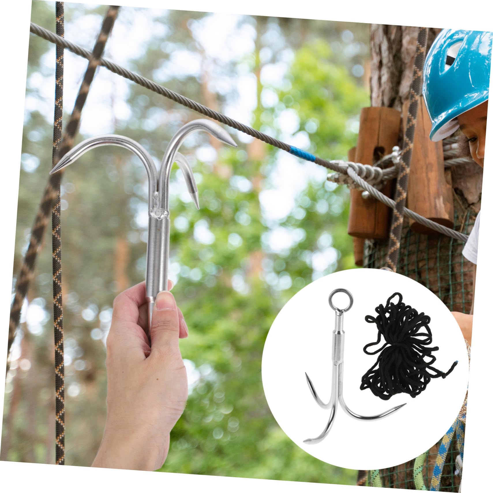 Gancho De Agarre De Tres Puntas De Acero Inoxidable con Cuerda De 10 Metros para Pesca Al Aire Libre Escalada Y Rescate Herramienta Versátil De Supervivencia 5.90 X 4.92 Pulgadas