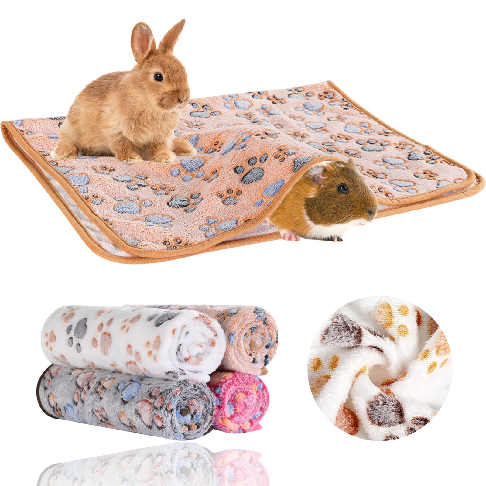 Mumoo Bear 3Pcs Inch Guinea Blanket, 60X40cm Bunny Washable & Plush Flannel Sleeping Mats Pad Rabbit Bedding Cage Liners for Hamster Guinea Chinchilla Hedgehog Ferret Small Animal