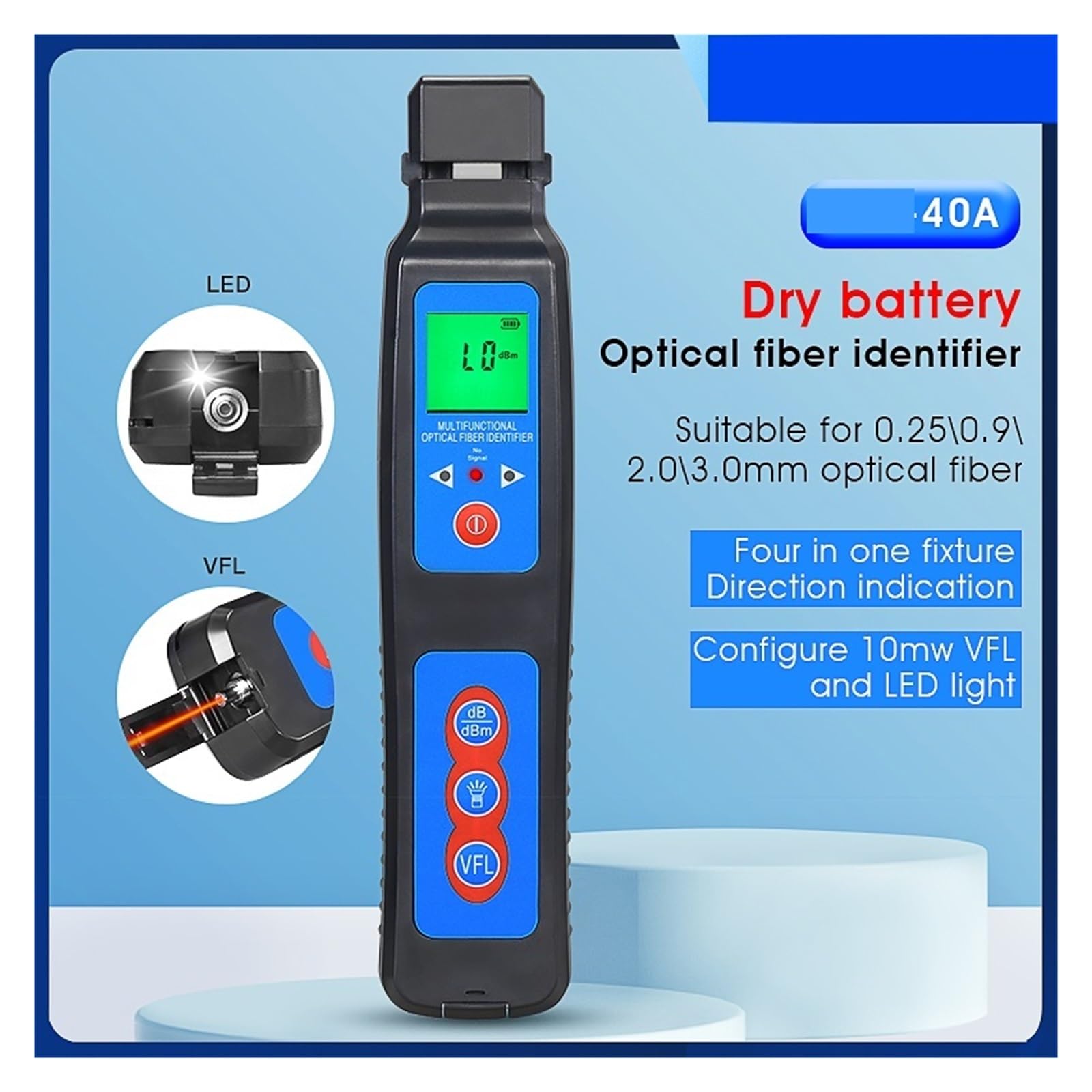 Optisches Leistungsmessgerät, 40 A (Trockenzelle)/40 D (Laden) Glasfaser-Identifizierungsgerät + 10 MW VFL + LED-Beleuchtung, Live-Glasfaser-Identifizierungsdetektor(40A)