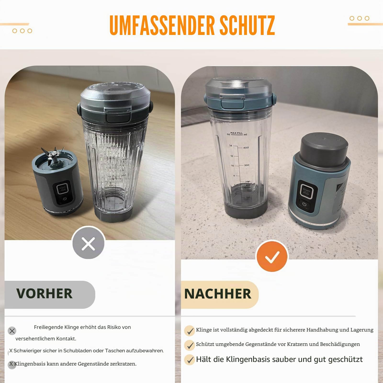 Klingenabdeckung und Behälter Deckel für Ninja Blast Tragbarer Mixer BC100 Series und BC151 Serie Zubehör, Auslaufsicher Ersatzdeckel, Spülmaschinenfest, Lebensmittelecht(Grau)
