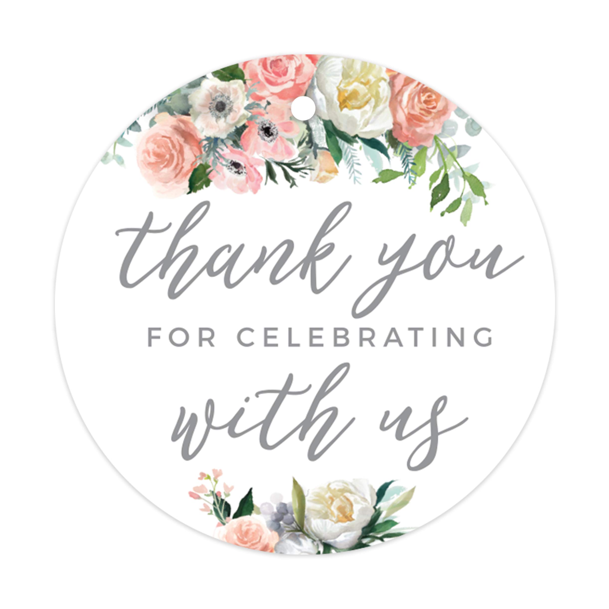 Amazon Com Andaz Press Peach Coral Floral Garden Party Wedding Collection Round Circle Gift s Thank You For Celebrating With Us 24 Pack Home Kitchen