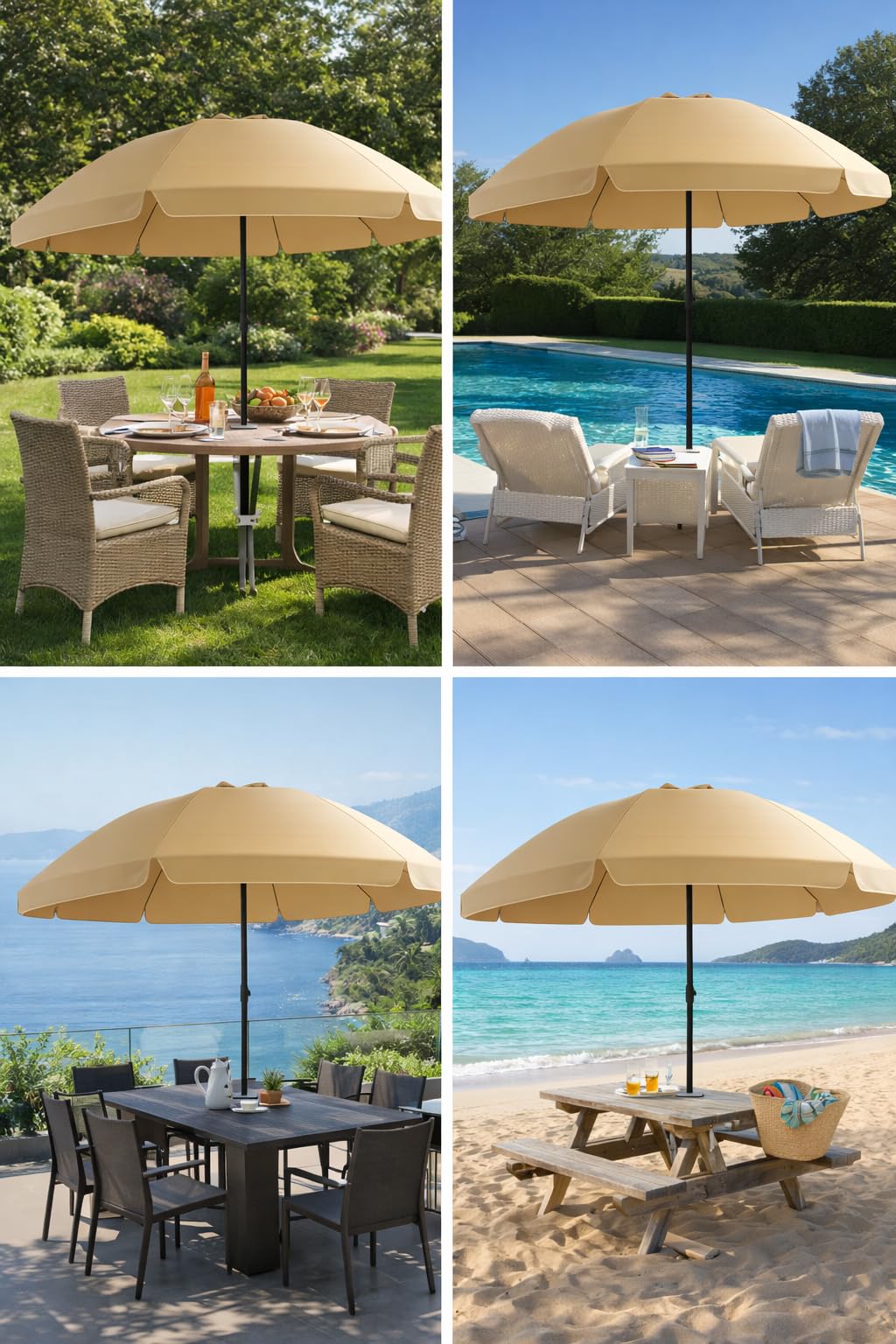 Positano Ombrellone da Giardino, Ombrellone da Balcone con Protezione UPF 50+, 240cm, Inclinabile, Portatile e Antivento, Stecche in Fibra di Vetro, Borsa da Trasporto