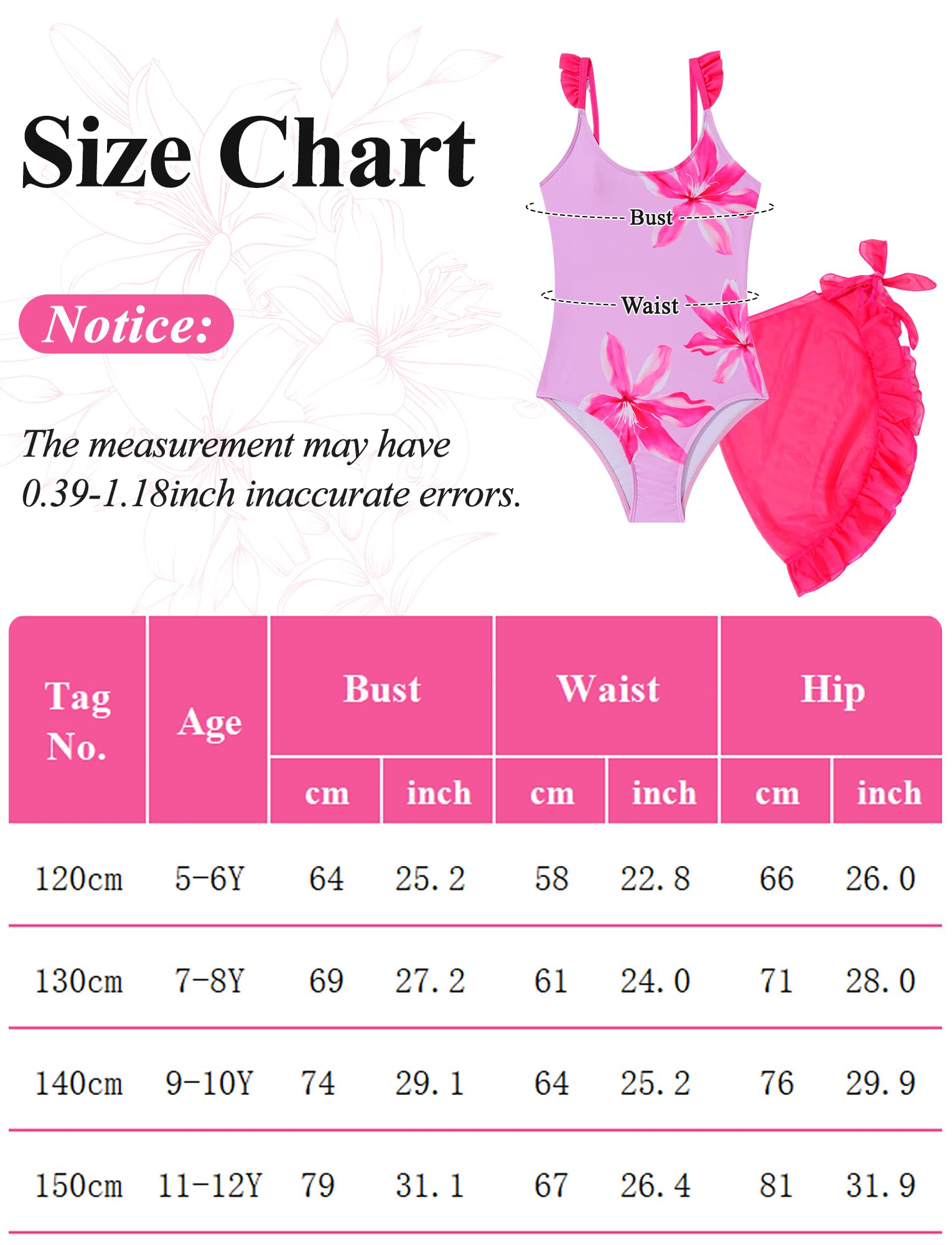 Happy Cherry Maillot de Bain Une Pièce Fille Ados avec Jupe Cache Bretches Réglables 5-12 Ans