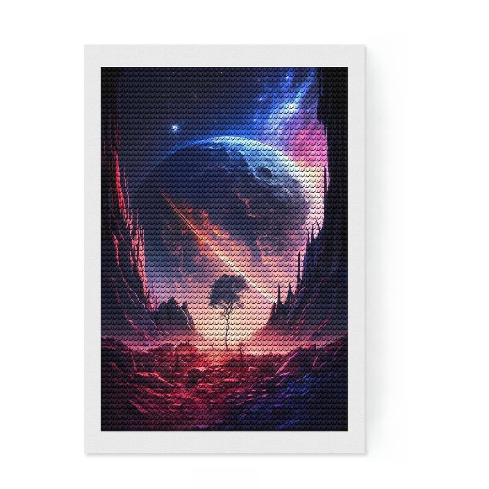 Junmoney Galactic Twilight Valley DIY Diamond Art Canvas Kit 8"x12", for Beginners, Adhesive Canvas, Living Room Decor, Birthday Gift, with Tool Kit