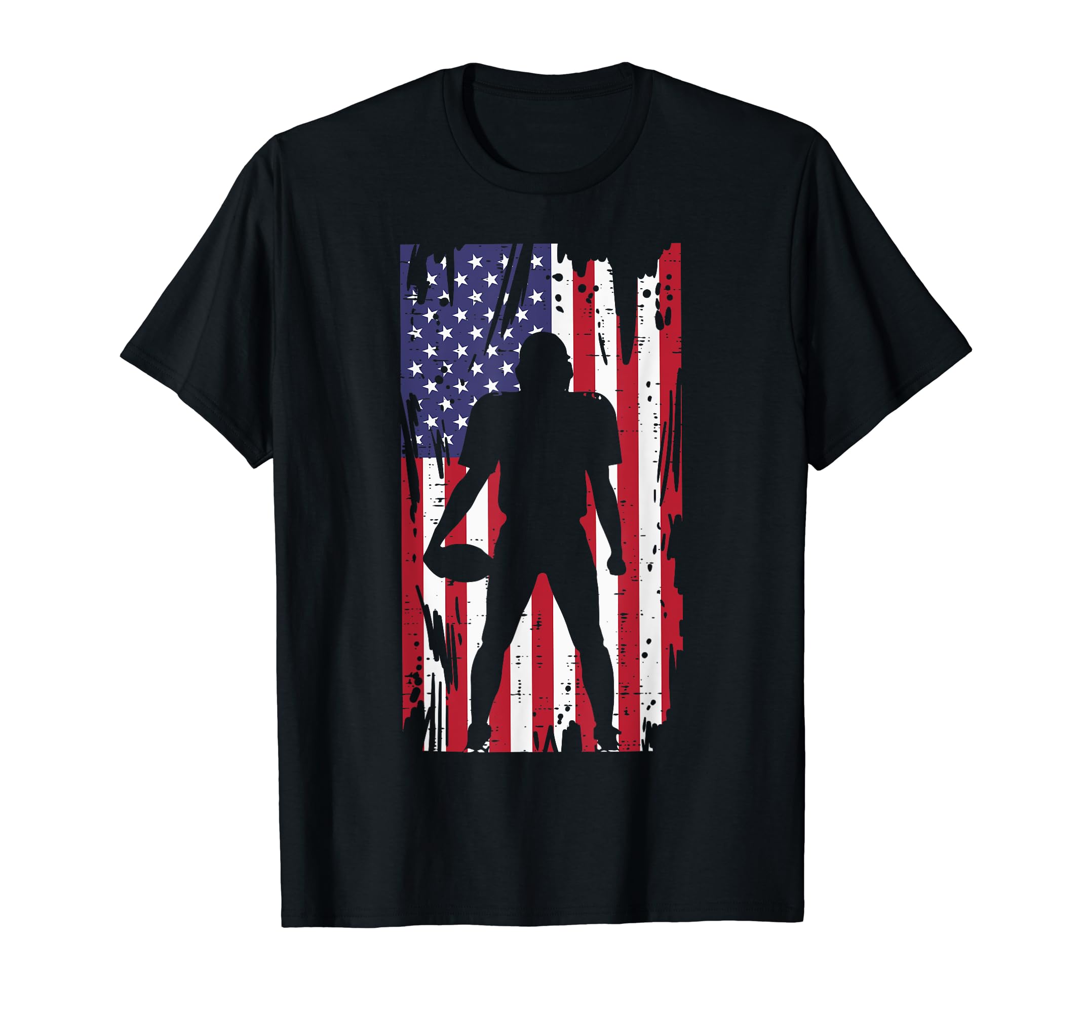 American Football Shirts Player Men Women KidsUS Flag American Football Player Silhouette Vintage Patriot T-ShirtOEKO-TEX STANDARD 100
