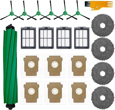 Accessoires for iRobot Roomba Plus 505 Combo/ 405 Combo Vacuum Cleaner | 1 Main Brush, 4 Filters, 4 Mop Pads, 6 Side Brushes, 6 Dust Bags, Roomba Plus 405 Combo Replacement