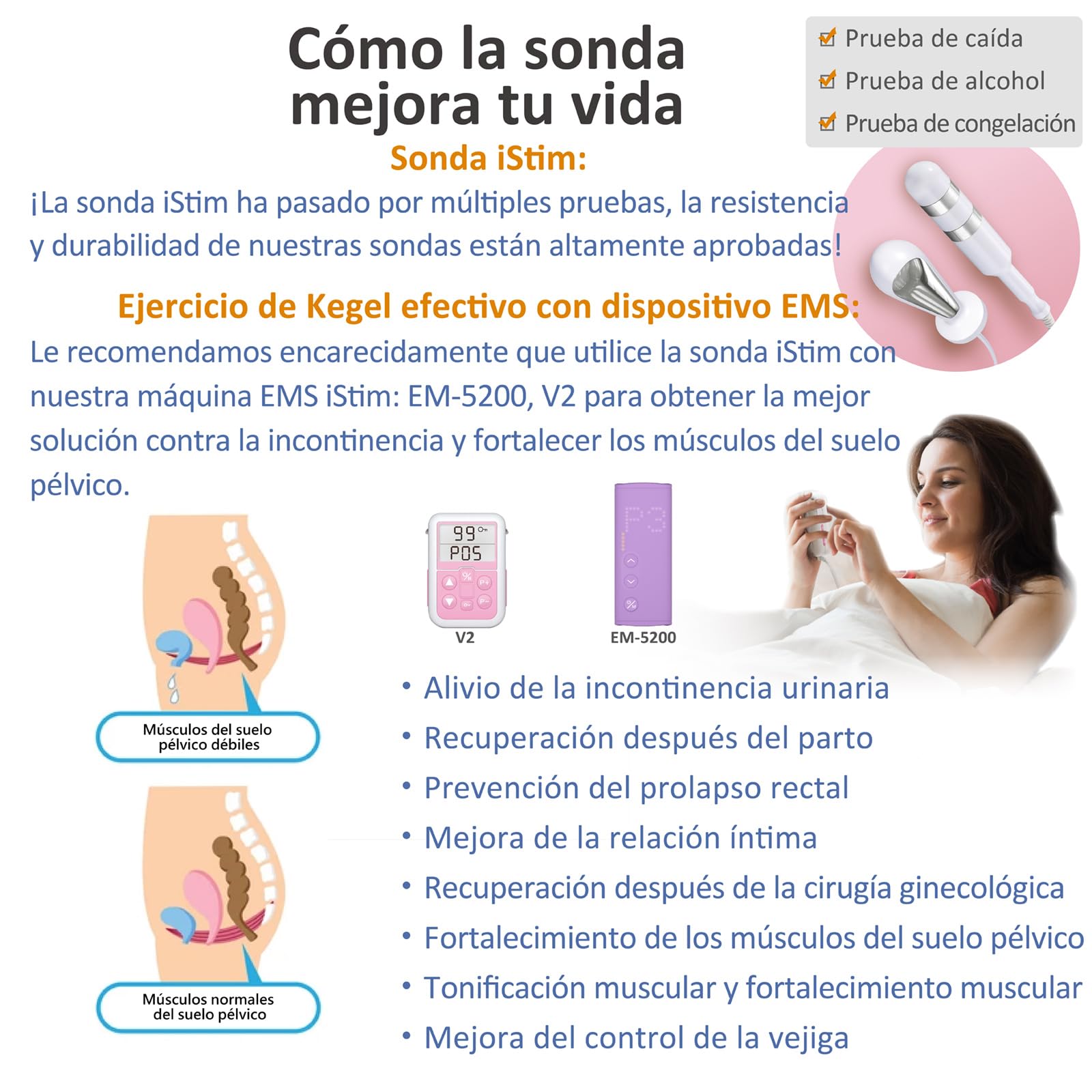 iSTIM Sonda PR-03 Vaginal Reutilizable de Grado Médico para Ejercicios Kegel: Diseñada para Fortalecer el Suelo Pélvico, Aliviar la Incontinencia y Compatible con TENS/EMS de Estimulación Muscular