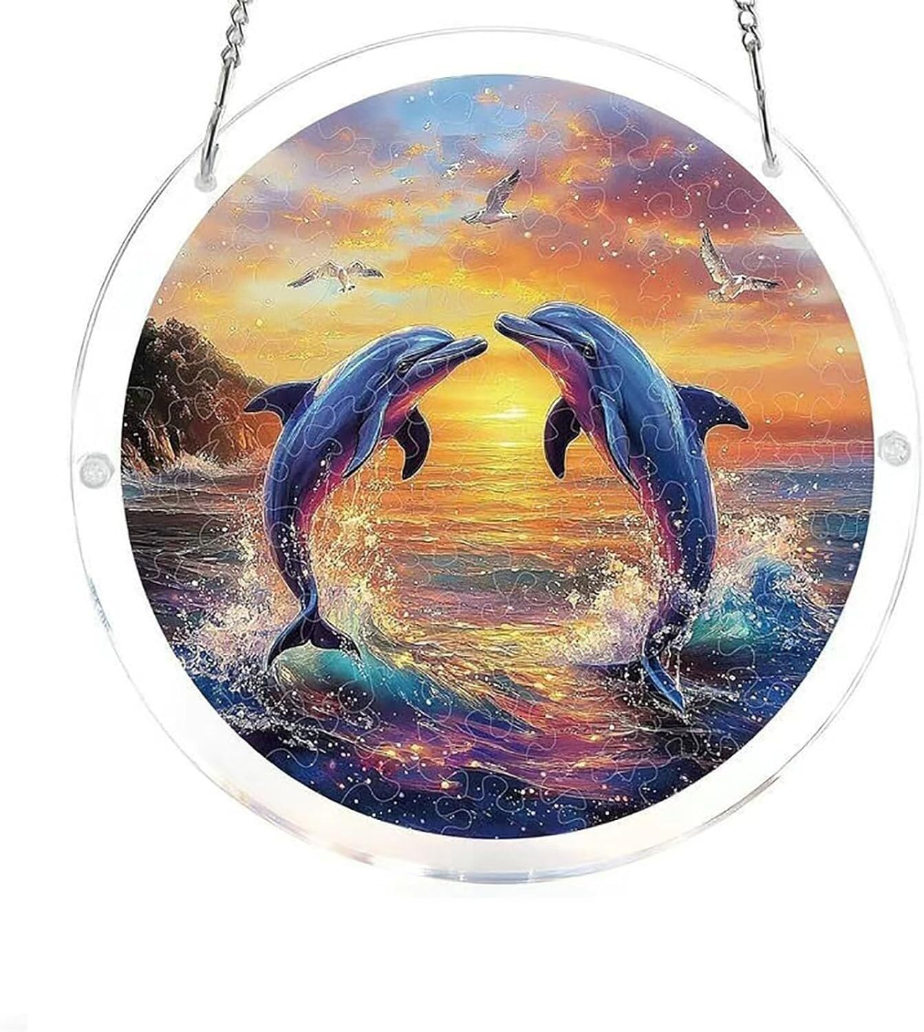 vrfvsdasAAS Window pendant, Acrylic Jigsaw Puzzle Suncatcher 83 Pieces，Acrylic Puzzles Window Hanging(Dolphin,2l(8.9 * 8.9ln))
