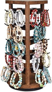 Ikee Design Wood Rotating Jewelry Tower With 30 Removable Hooks, Spinning Earring Card Storage Display Holder Stand for Store, Showcase, Tradeshow and Home, 7.9”W x 7.8”D x 15.9”H, Brown Color