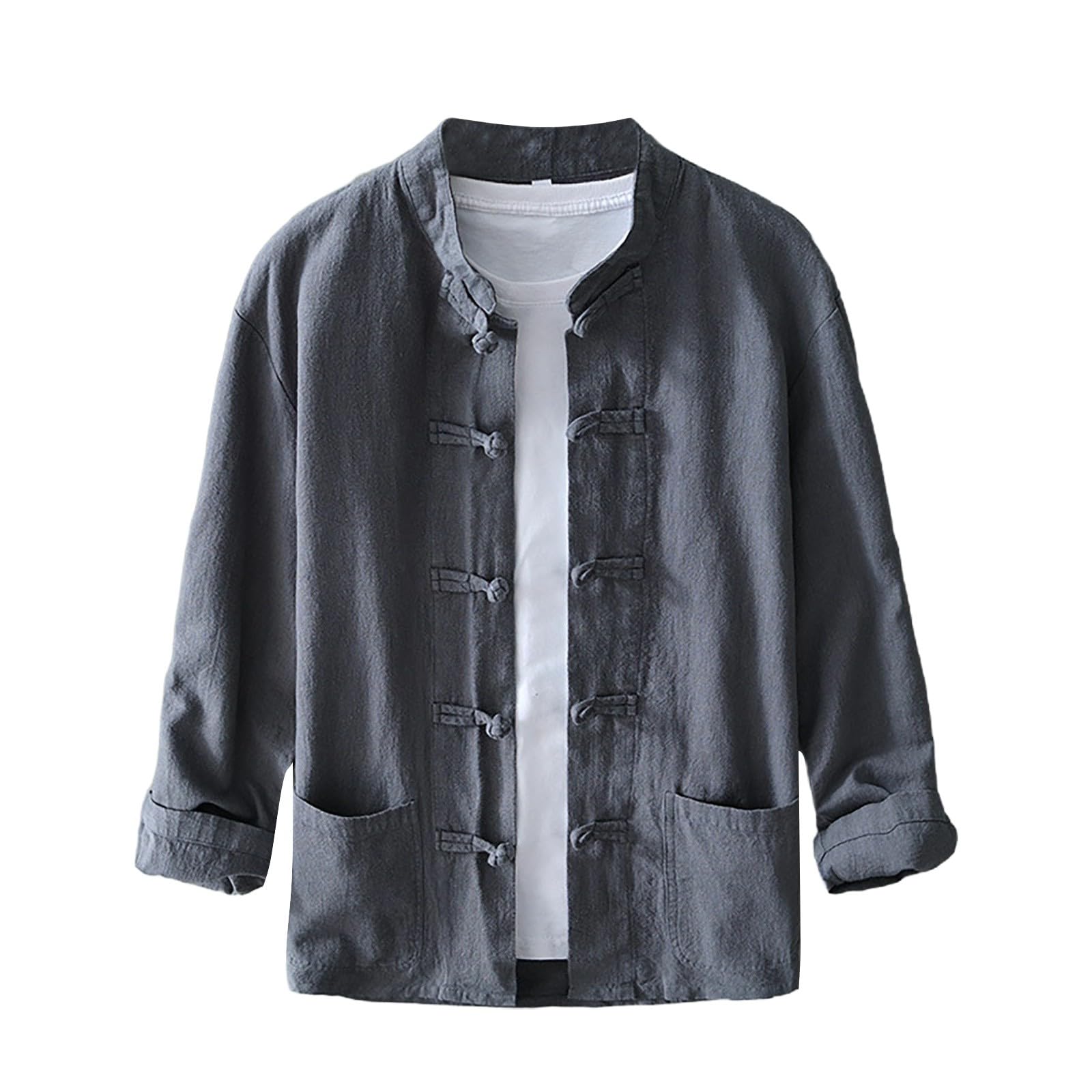 Chinese Shirt Men's Traditional, Men's Linen Shirt Long Sleeve Stylish Linen Tops Kung Fu Traditional Shirt Martial Arts Clothing Tai Chi Long Sleeve Shirt Classic Tangzhuang Comfortable Martial Arts