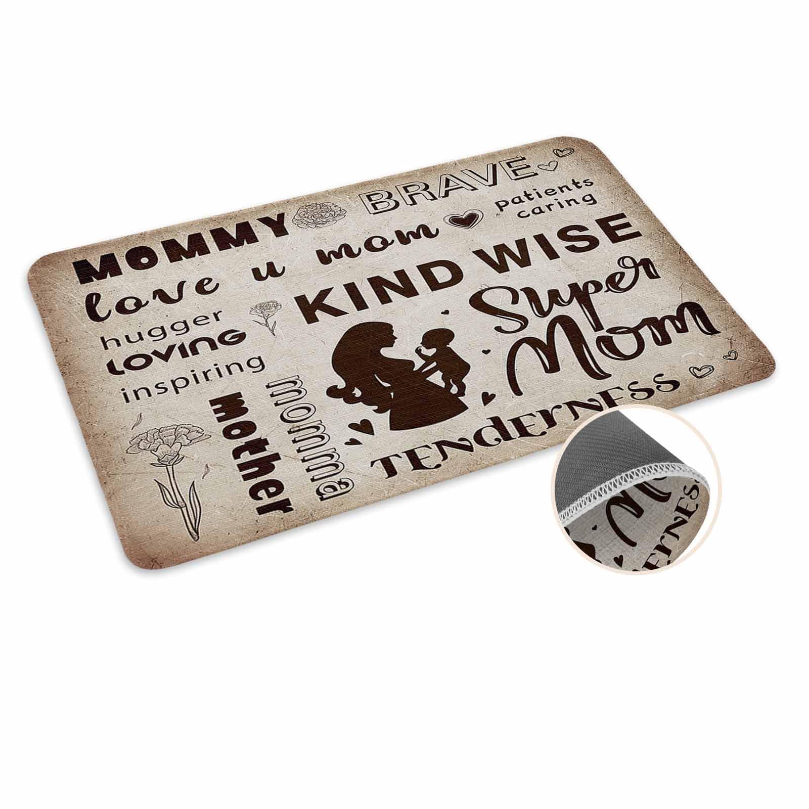 BestLivesDoormat Carnation Flower Mother Baby Kitchen Mats for Floor Super Mom Vintage Kitchen Rugs and Mats Non Skid Washable Outdoor Bathroom Garden Rug 20 x 32 Inch