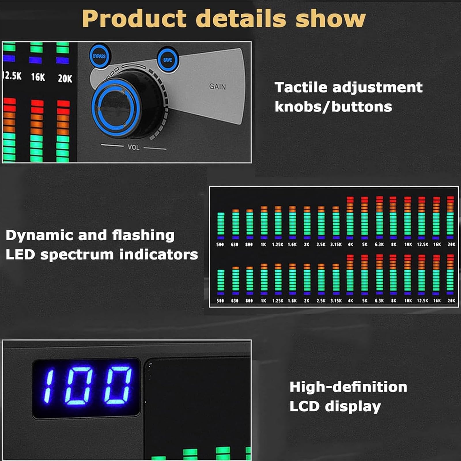 Ecualizador Digital 31 Bandas, Ecualizador Gráfico Profesional 2 Canales, 10 Efectos Predefinidos&respuesta En Frecuencia: 20HZ-20KHz&ajuste Independiente Bajo/medio/alto, Para Estudio Grabación