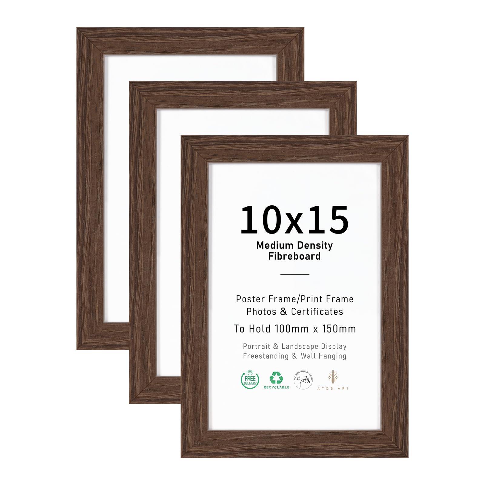 10x15 Picture Frame Set of 3, Display 10x15cm Without Mat, Brown Natural Wood Photo Frames for Wall Mounting or Table Top Display — image 1