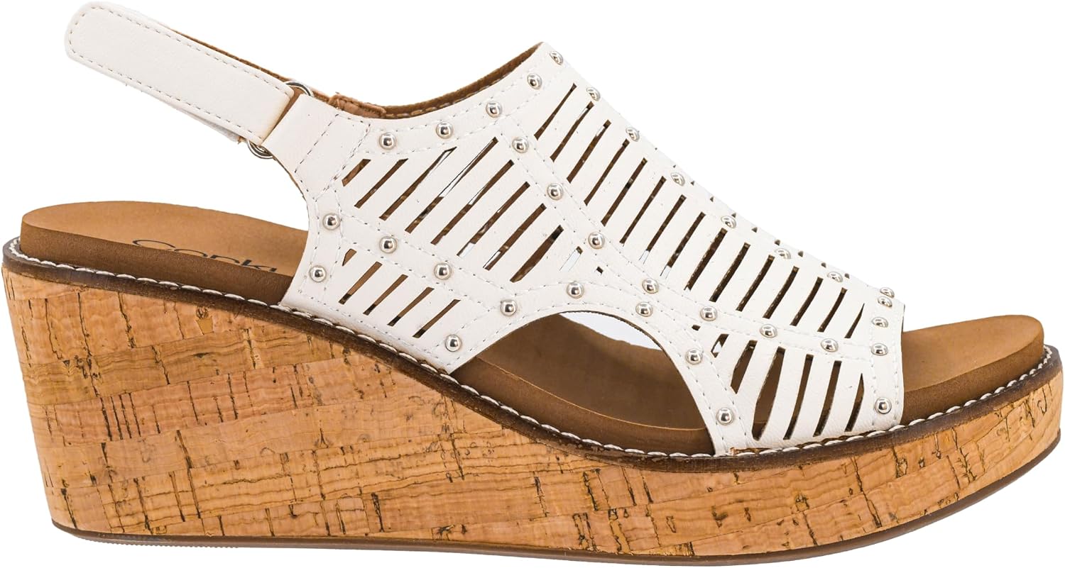 Corkys Footwear Womens 2.5-inch Can We Go Wedge - Featuring a Breathable Upper With Cutouts and Dainty Studs, Corkys Signature EVA Insoles, and a Hook and Loop Closure