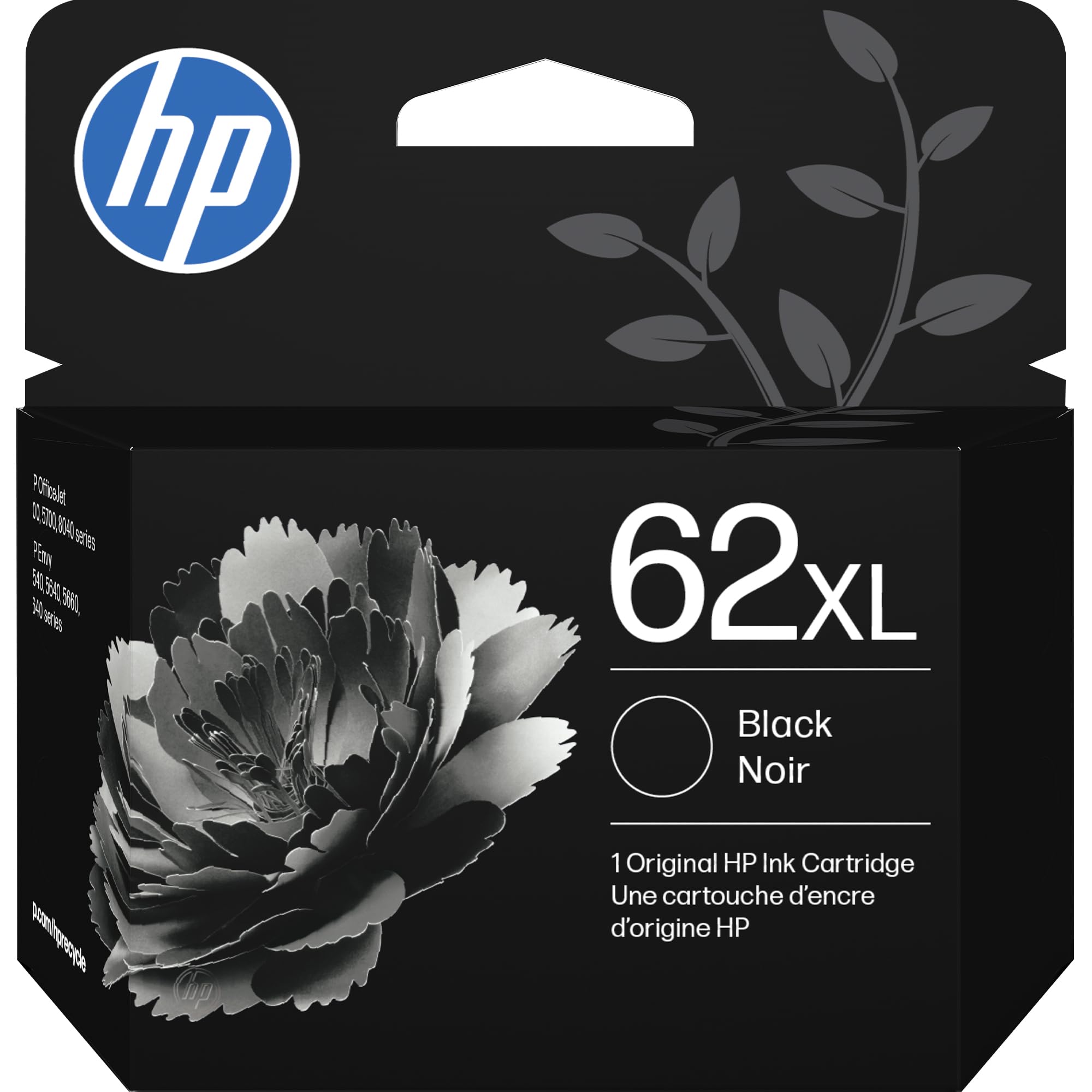 HP 62XL Black High-Yield Ink Cartridges | Works with Envy 5540, 5640, 5660, 7640, OfficeJet 5740, 8040, Mobile 200, 250 | C2P05AN | Packaging May Vary