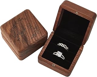 Roycraft Mr & Mrs Ring Box 2 Slots Black Lining Wedding Ring Wooden Boxes for Ceremony Wedding Day Engagement Proposal