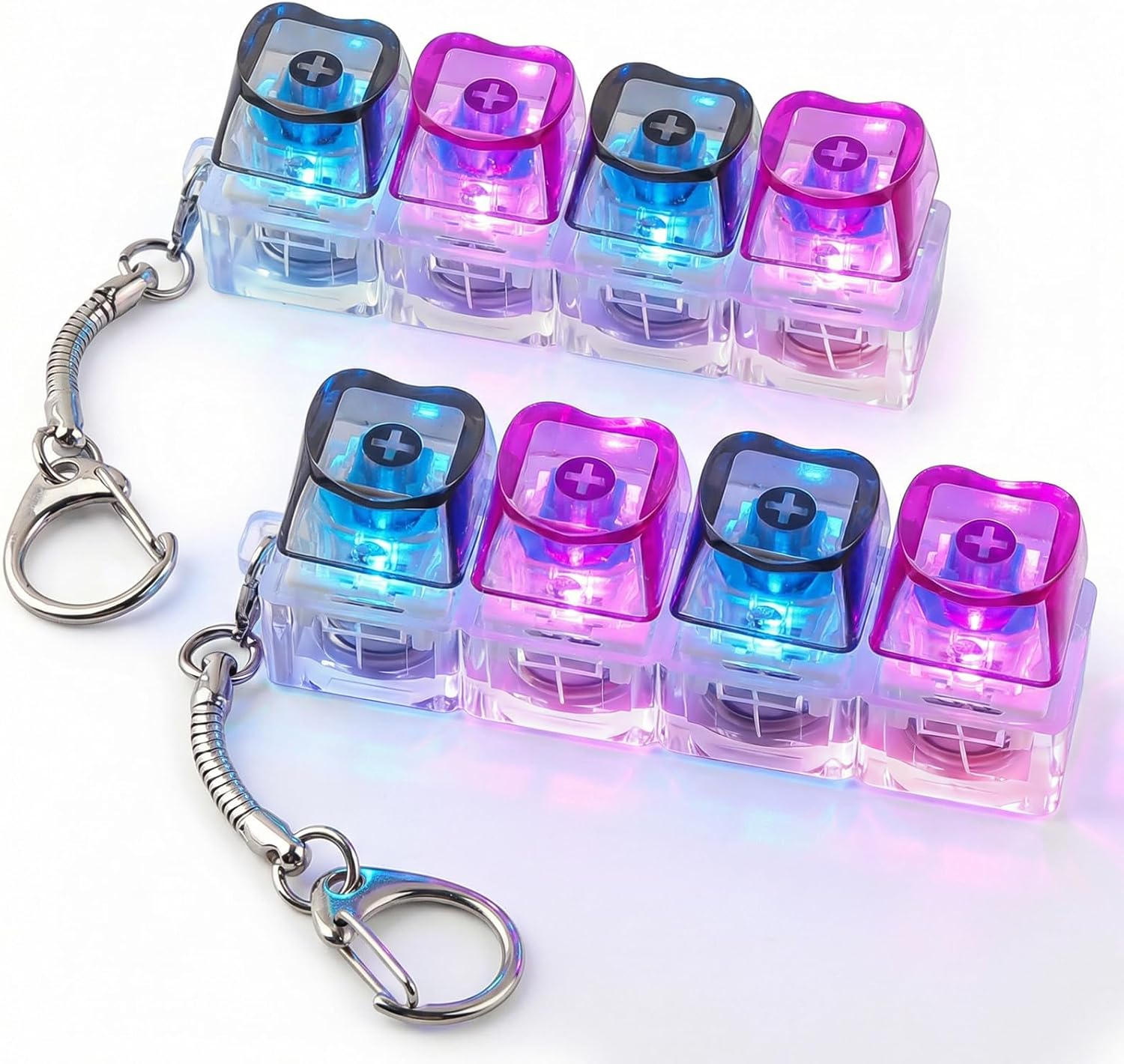 2 Pcs Keyboard Fidget Toy, Fidget Keychain Keyboard with LED Lights,Heart Shape Keyboard Clicker Fidget Light Up, Loud Decompression Button Finger Clicker Toys 4-in-1 for Adult to Relief Stress