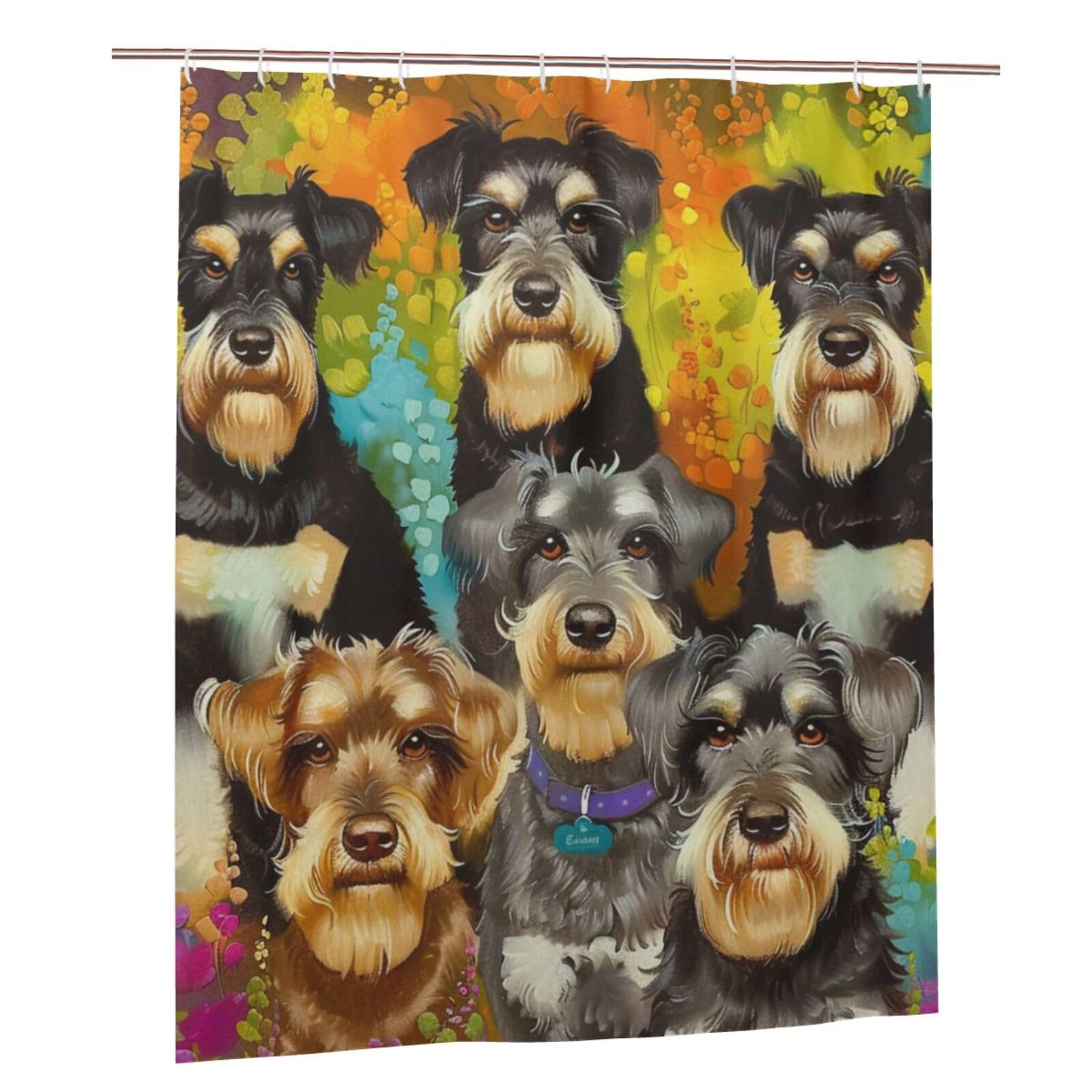 BWWHCCTI Oil Cute Schnauzer Dogs Printed Shower Curtain With 12 Plastic Hooks Opaque Quick Drying Waterproof Shower Curtains Sets For Bathroom 152x183 Cm