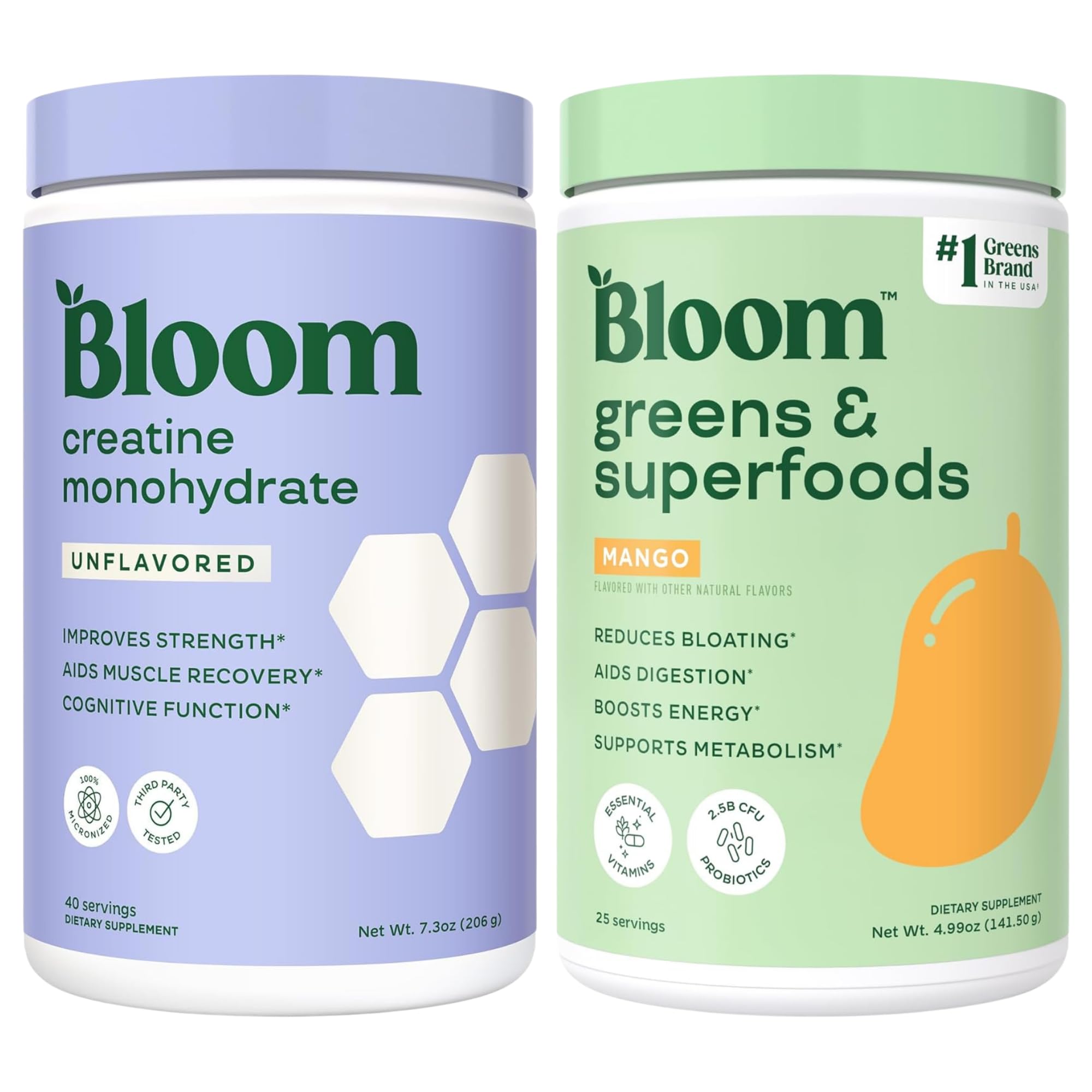 Bloom Unflavored Creatine and Mango Greens Bundle