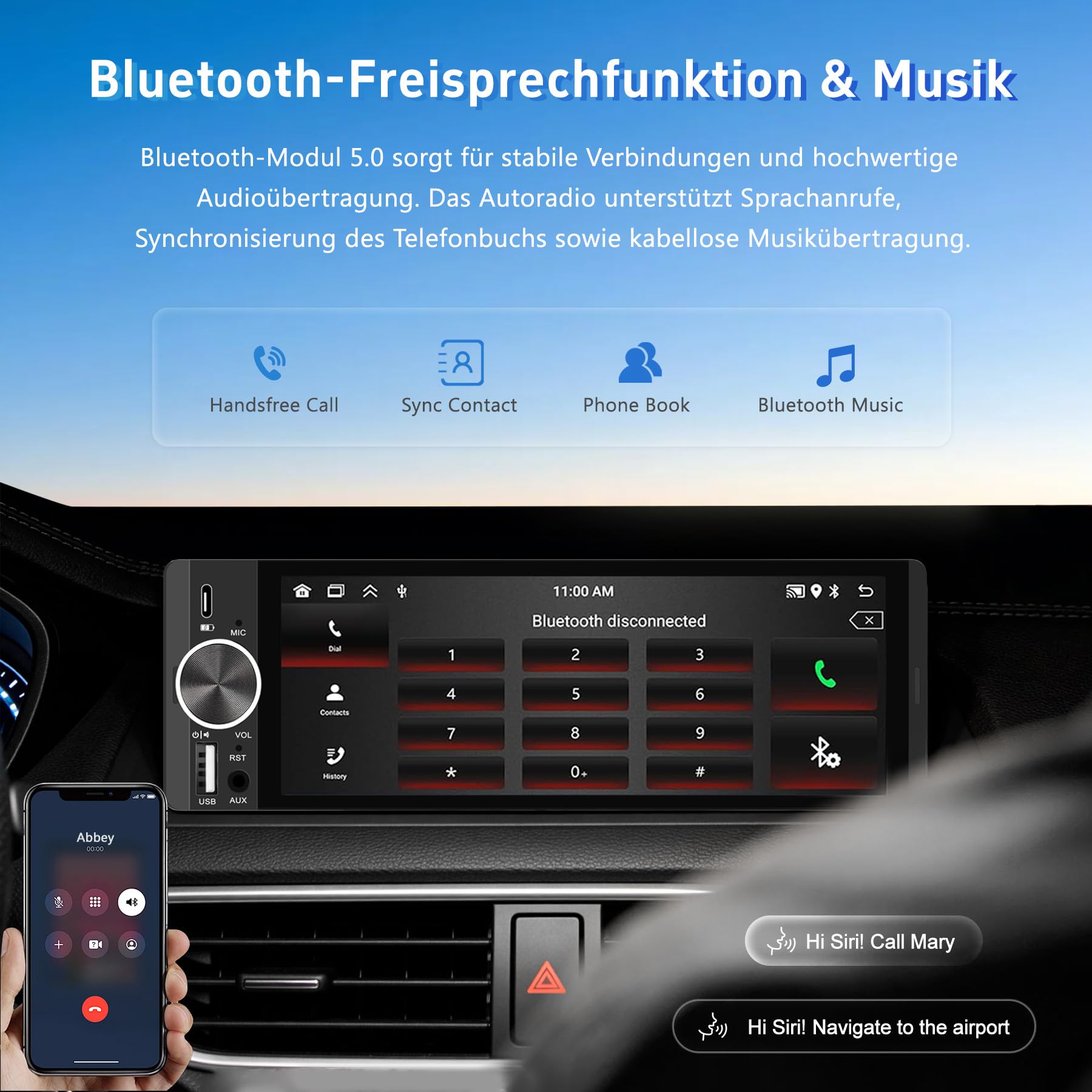 Autoradio 1 DIN avec Écran Tactile 6,28", CarPlay et Android Auto