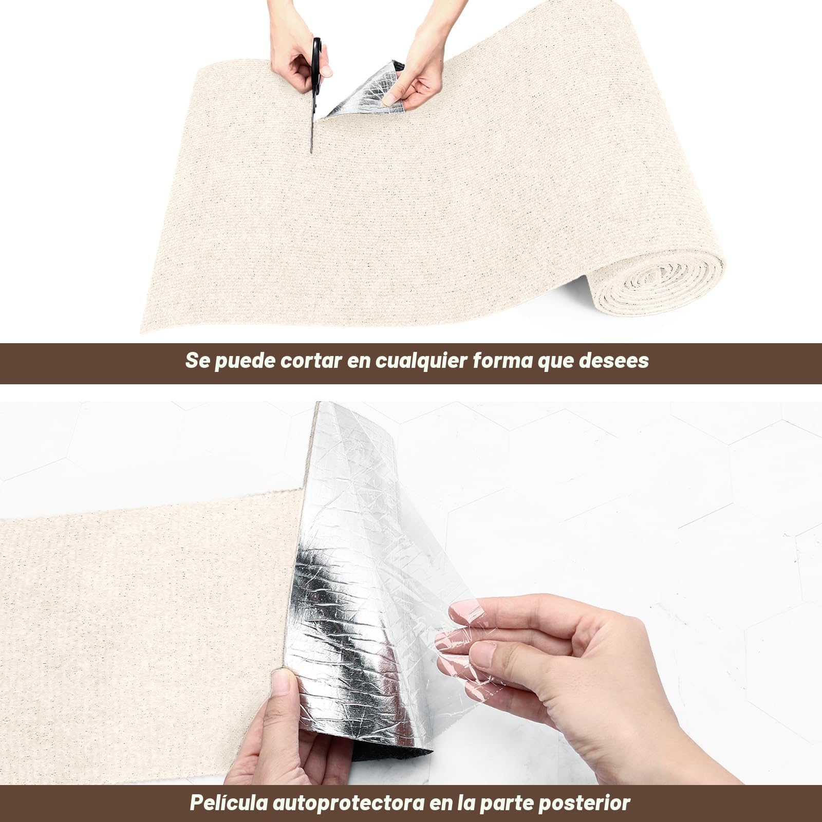 300cm x 40cm Alfombra Rascador Gatos, Tapete Rascador Gatos Autoadhesivo, DIY Recortable Protector Sofa Gatos con 20 Tornillos para Proteger Sofá Muebles Pared (Blanco Roto)