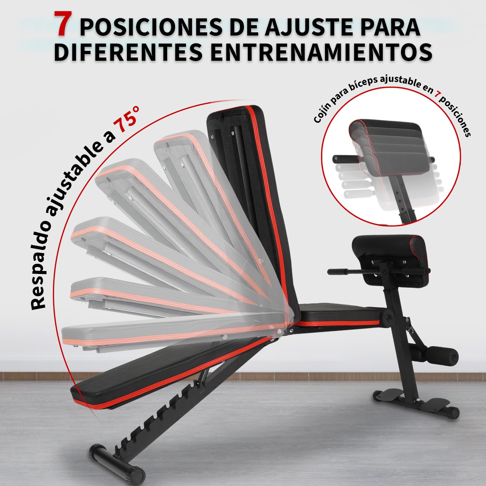 Banco de Pesas Ajustable y Plegable para Musculación, Banco de Entrenamiento Multifuncional para Gimnasio en Casa, Carga Máx. 250/300kg, con Banco Scott o Silla Romana de Hiperextensión