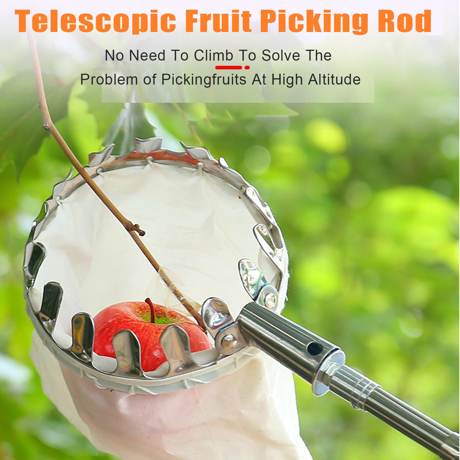 Teleskop-Obstpflücker mit 5 m Stange, 16 cm Korb, rutschfester Griff für einfache Ernte von Äpfeln, Birnen, Zitronen, Orangen – Obstpflückwerkzeug für den Garten