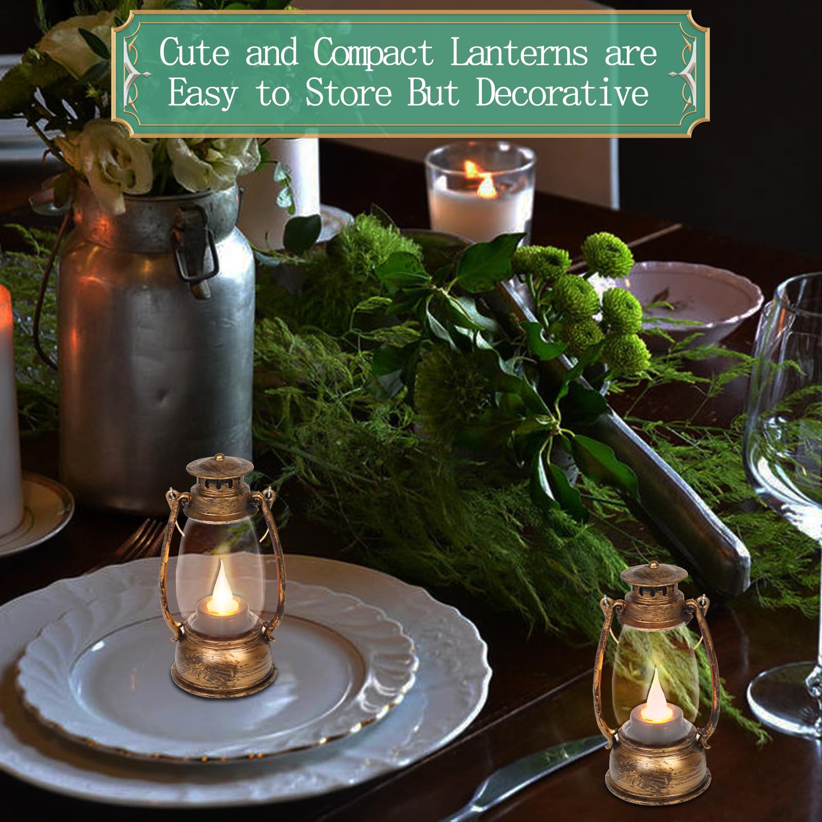Paquete de 12 linternas decorativas vintage, mini farol portavelas LED decorativos con velas sin llama para centros de mesa de boda, fiestas de Navidad al aire libre, color marrón 4