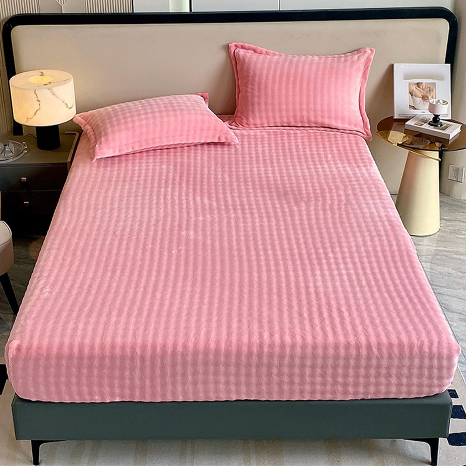 Drap Housse Flanelle 180x200 Rose Lit King Size