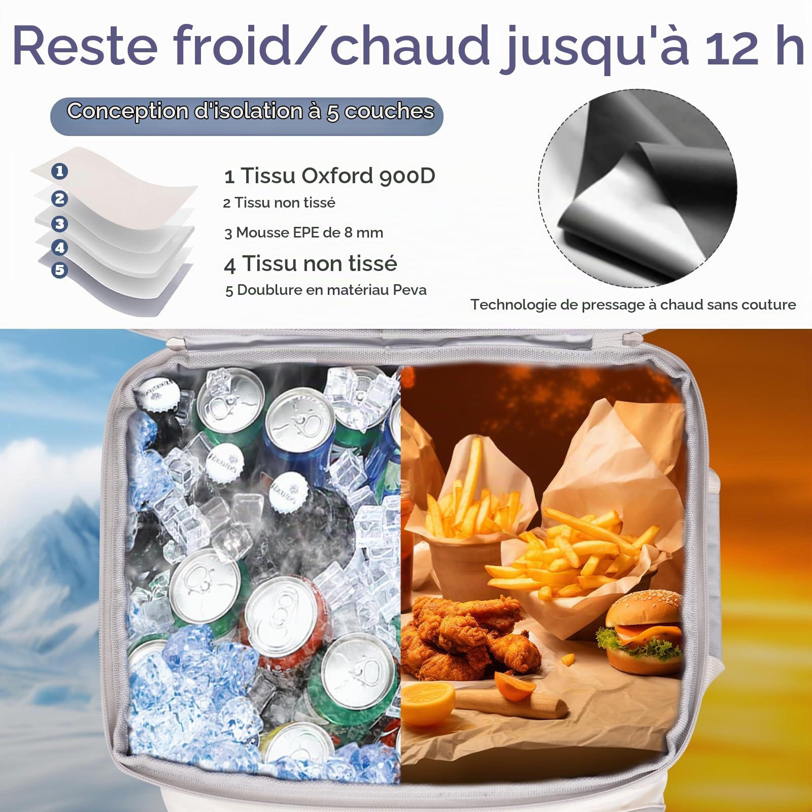 Sac isotherme à roulettes 50 L/80 canettes - Grand sac isotherme pliable et imperméable - Pour la plage, le camping, le pique-nique, le shopping